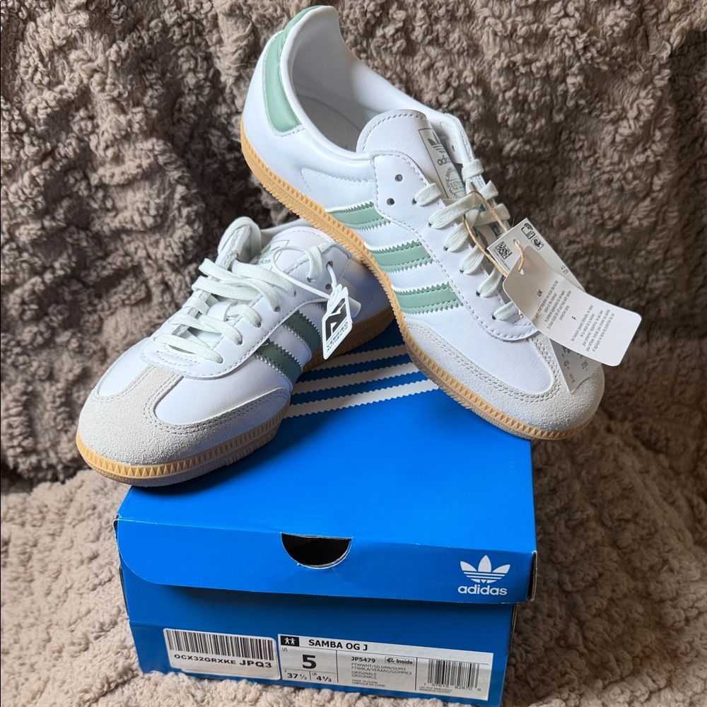 Adidas US Kids Samba OG White and Mint Sneakers